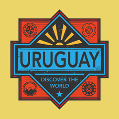 Stamp or vintage emblem with text Uruguay, Discover the World