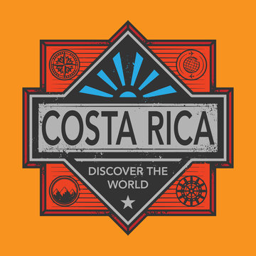 Stamp or vintage emblem with text Costa Rica, Discover the World