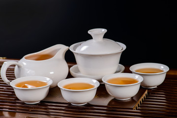 Chinese tea service cup of hot tea
