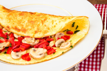 Healthy and Diet Food: Scrambled Eggs with Mushrooms and Vegetab