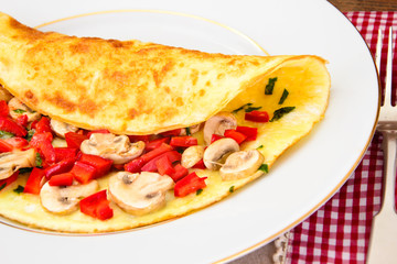 Healthy and Diet Food: Scrambled Eggs with Mushrooms and Vegetab