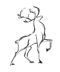 Deer standing. Sketch Vector illustration.