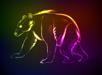 Fototapeta premium Bear. Hand drawn vector illustration. Neon style