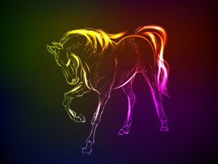 Obraz na płótnie Canvas Horses. Hand-drawn neon illustration