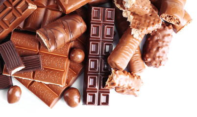 Mix of chocolate on table, close-up