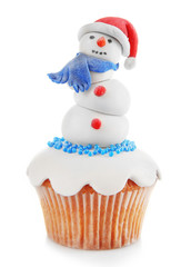 Christmas cupcake isolated on white