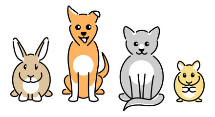 Obraz na płótnie Canvas Pet rabbit, dog, cat and hamster sitting in a line