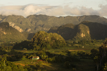 Panoramic view over landscape with mogotes in Vinales Valley ,Cu