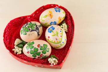 Colorful decoupage decorated Easter eggs