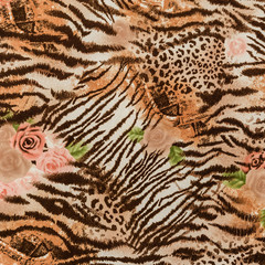 texture of print fabric striped leopard and flower