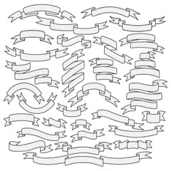 Vintage ribbon banners, hand drawn set