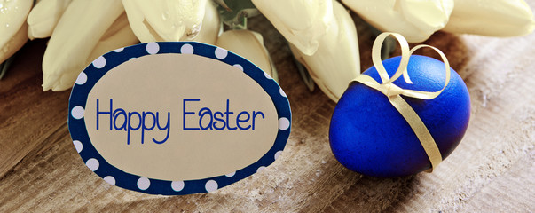 Happy  Easter card and blue egg.