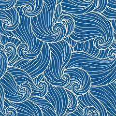 Hand drawn seamless wave blue background.