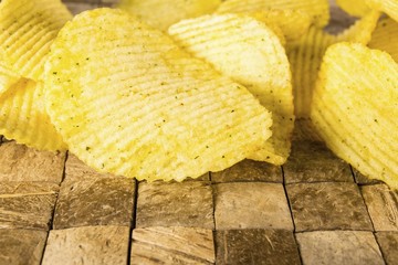 Rippled potato chips. Macro shot.