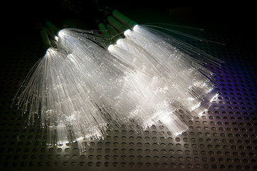 optical fibres dinamic flying from deep on technology background