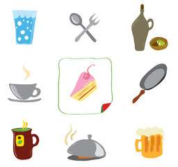 icons food and drink/ set of vector icons with objects of a restaurant kitchen