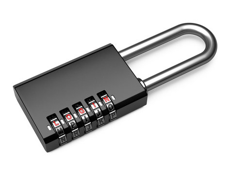 Black combination letter padlock with login on white with a drop