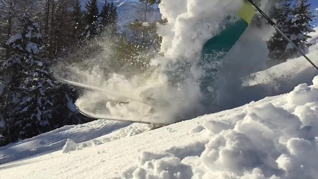 Freeride skier in slow motion