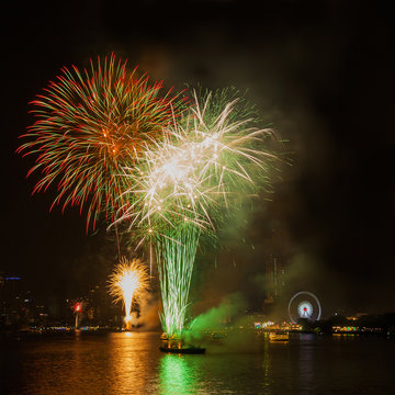 Firework show celebration time in new year party 2016 at Asiatique the river front.