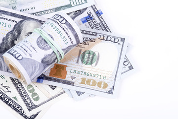 dollar banknotes on a white background