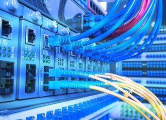 Naklejka premium fiber optic servers and hardwares in an internet data center