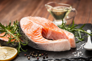 Fresh salmon on old wood