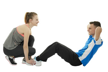 Teenagers doing abs crunches