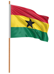 3D Ghana flag with fabric surface texture. White background.
