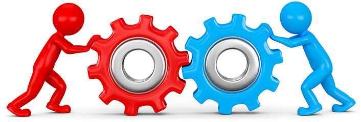 3d Männchen Team Zahnräder