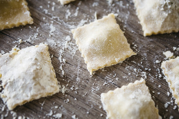 Fresh ravioli finished making prepared for cooking