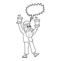 speech bubble cartoon man with coffee cups