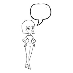 speech bubble cartoon woman with hands on hips