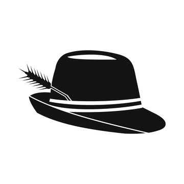 Hat with a feather icon, simple style 