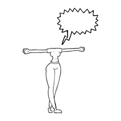 speech bubble cartoon female body with wide arms