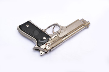 Semi automatic handgun pistol on white background