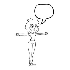 speech bubble cartoon woman spreading arms