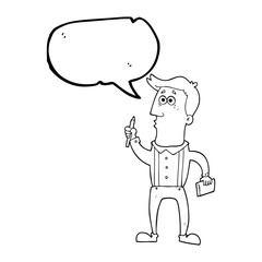 speech bubble cartoon man with notebook