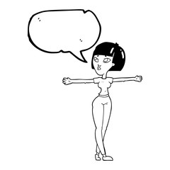 speech bubble cartoon woman spreading arms
