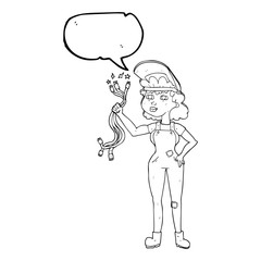 speech bubble cartoon electrician woman
