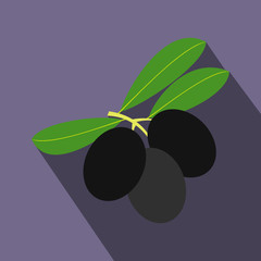 Olives on branch with leaves icon, flat style 