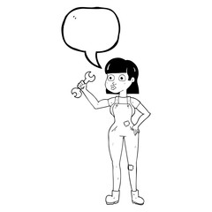 speech bubble cartoon mechanic woman