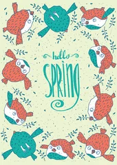 Zelfklevend Fotobehang Frame from birds with Hello Spring © ariadnas