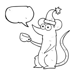 speech bubble cartoon mouse wearing christmas hat