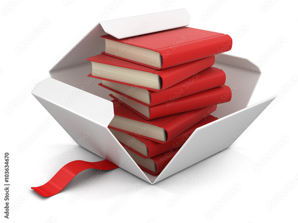 Poster open package with books. image with clipping path