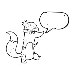 speech bubble cartoon little wolf wearing hat