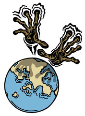 Migrant crisis in Europe - two hands are going to cover the map of Europe