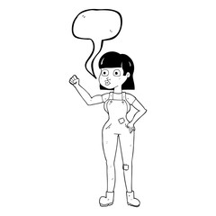 speech bubble cartoon woman clenching fist