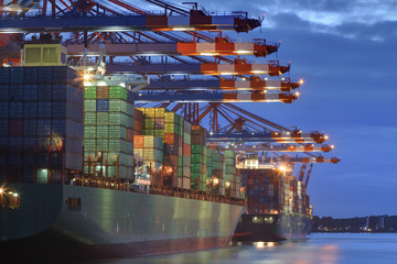 Container ship in the harbor of Hamburg.
