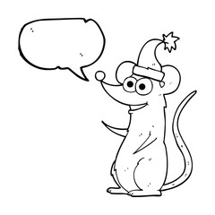 speech bubble cartoon mouse wearing christmas hat