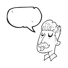 speech bubble cartoon man with mustache